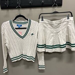 Prince Women's Cream and Green V-Neck Sweater and 2 skirts